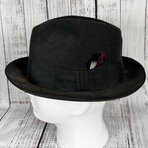Vintage 40s 50s Royal Stetson Union Made Fedora Hat Sz 7 1/8 Black Feather Band